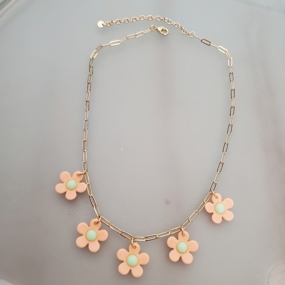 NEW Peach Retro Flower Daisy Daisies Link Necklace - Picture 4 of 5